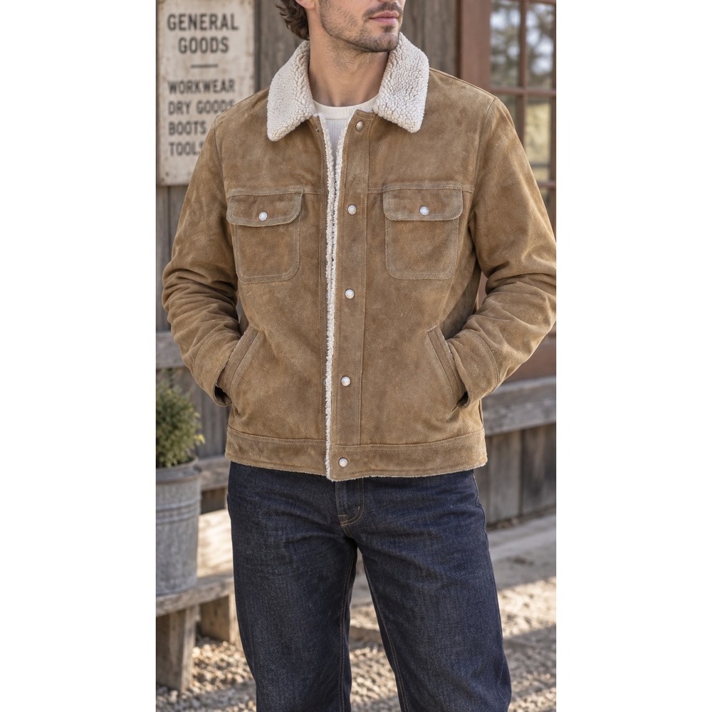 American Eagle Suede Leather Sherpa Lined Jacket L Utility Heritage Workwear